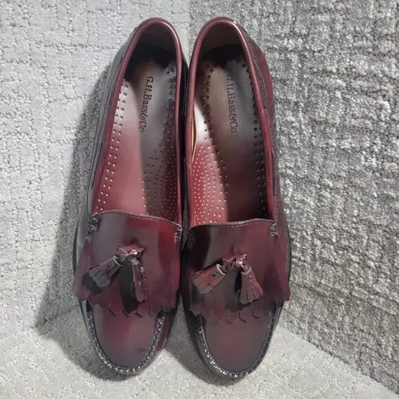 Bass &amp; Co Weejuns Layton Men's Size 11.5D Burgundy Leather Kiltie Tassel Loafers