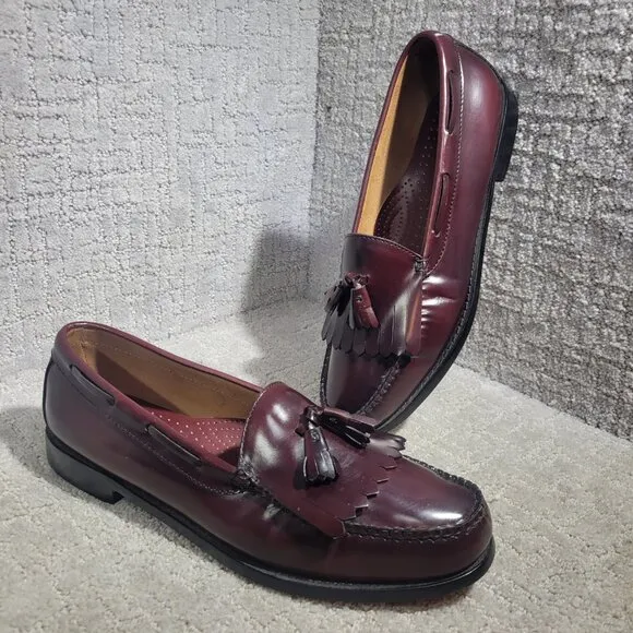 Bass &amp; Co Weejuns Layton Men's Size 11.5D Burgundy Leather Kiltie Tassel Loafers