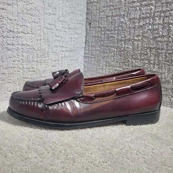 Bass &amp; Co Weejuns Layton Men's Size 11.5D Burgundy Leather Kiltie Tassel Loafers