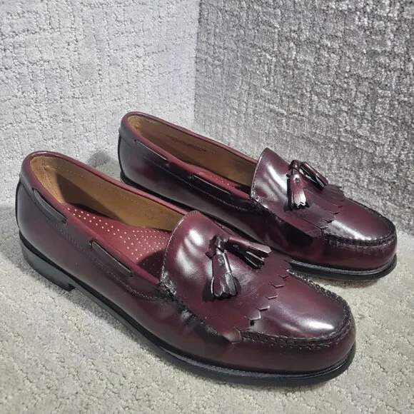 Bass &amp; Co Weejuns Layton Men's Size 11.5D Burgundy Leather Kiltie Tassel Loafers