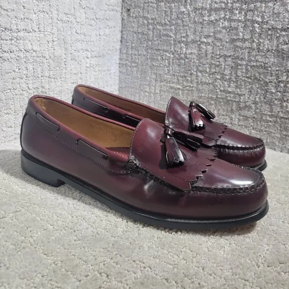 Bass &amp; Co Weejuns Layton Men's Size 11.5D Burgundy Leather Kiltie Tassel Loafers