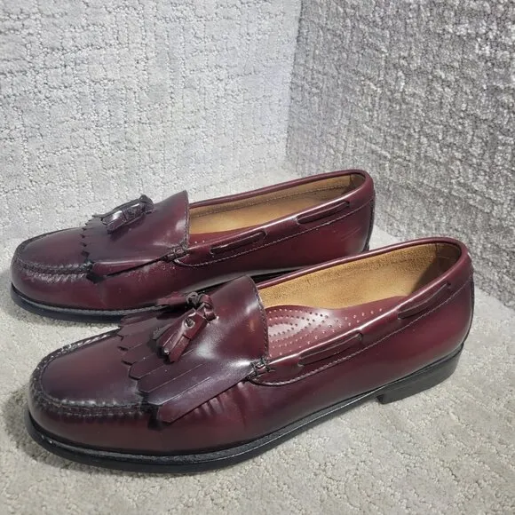 Bass &amp; Co Weejuns Layton Men's Size 11.5D Burgundy Leather Kiltie Tassel Loafers