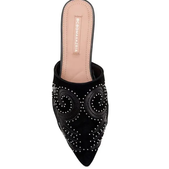 BCBGMAXAZRIA Nola Studded Pointed Toe Mule Sandal Flat Heel Fashionable Shoe 7.5