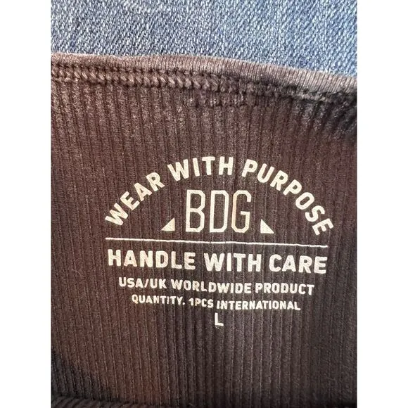 BDG Urban Outfitters Sz Large Ribbed Stretch Long Sleeved Dress Blk/Grey NEW!!