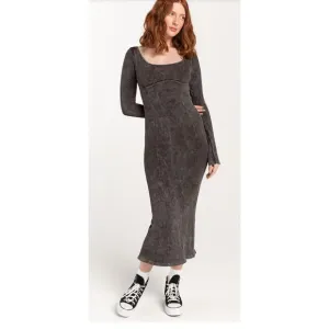 BDG Urban Outfitters Sz Large Ribbed Stretch Long Sleeved Dress Blk/Grey NEW!!