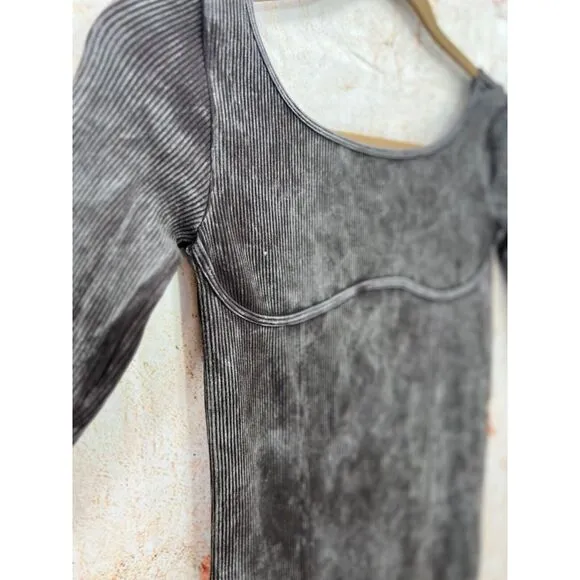 BDG Urban Outfitters Sz Large Ribbed Stretch Long Sleeved Dress Blk/Grey NEW!!