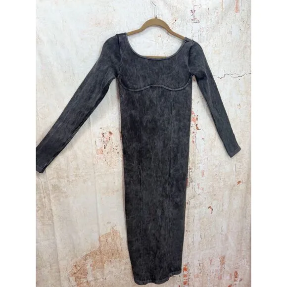 BDG Urban Outfitters Sz Large Ribbed Stretch Long Sleeved Dress Blk/Grey NEW!!
