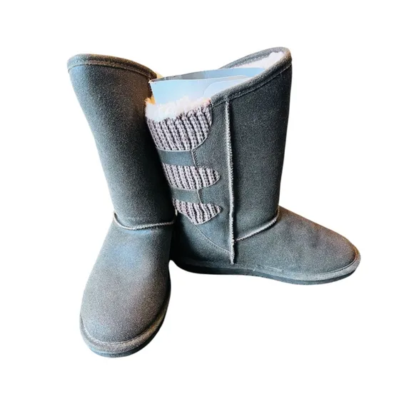 BearPaw Chestnut Boshie Suede Classic Boots Size 10 Slip On Buckles Winter Brown