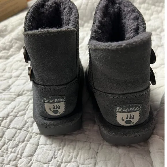 Bearpaw Toddler Girls Grey Short Shearling Suede Boots Size 7