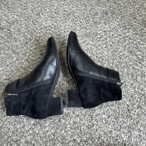 Beautifeel Ankle Boots Suede Black Leather Low Block Heel Classy Zip 36 US 5-5.5