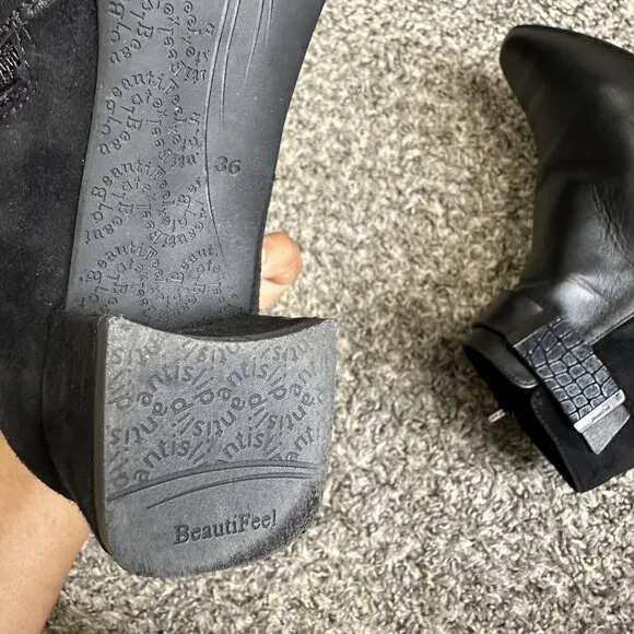 Beautifeel Ankle Boots Suede Black Leather Low Block Heel Classy Zip 36 US 5-5.5