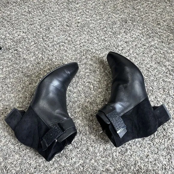 Beautifeel Ankle Boots Suede Black Leather Low Block Heel Classy Zip 36 US 5-5.5