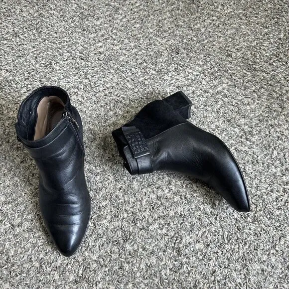 Beautifeel Ankle Boots Suede Black Leather Low Block Heel Classy Zip 36 US 5-5.5