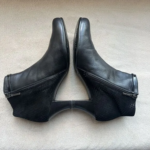 Beautifeel Black Leather w/ Suede Checked Ankle Heeled Boots EU 41 US 10 - 10.5