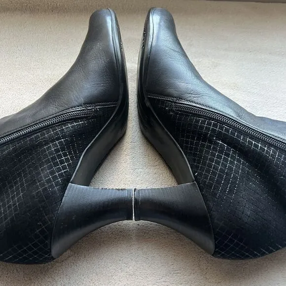 Beautifeel Black Leather w/ Suede Checked Ankle Heeled Boots EU 41 US 10 - 10.5