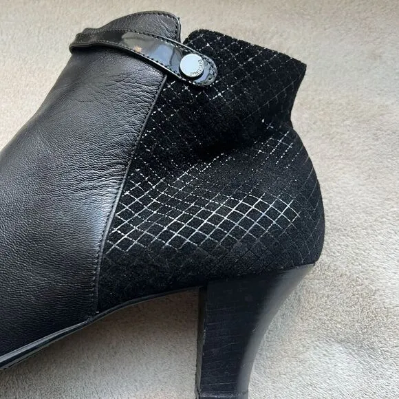 Beautifeel Black Leather w/ Suede Checked Ankle Heeled Boots EU 41 US 10 - 10.5