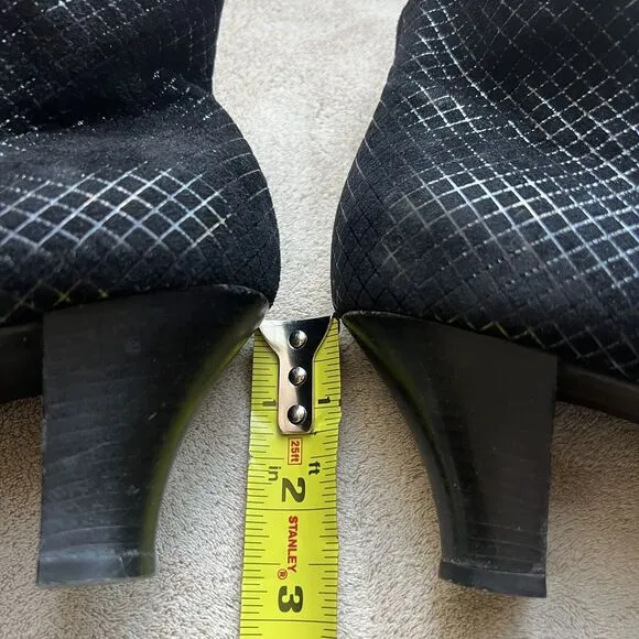 Beautifeel Black Leather w/ Suede Checked Ankle Heeled Boots EU 41 US 10 - 10.5