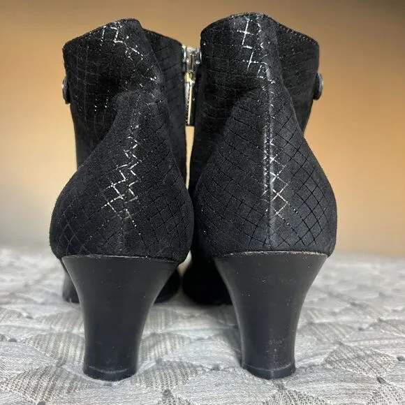 Beautifeel Black Leather w/ Suede Checked Ankle Heeled Boots EU 41 US 10 - 10.5