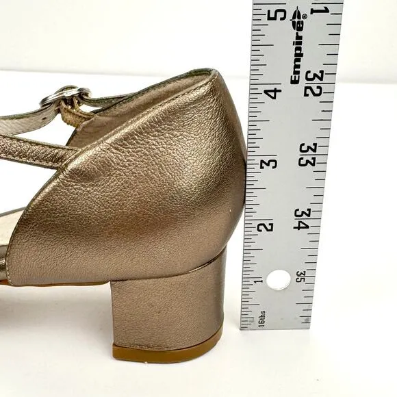 BeautiFeel Leather Metallic Striped Block Heel Sandals 7.5 Cushioned Classic