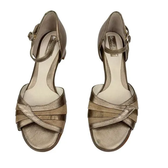 BeautiFeel Leather Metallic Striped Block Heel Sandals 7.5 Cushioned Classic
