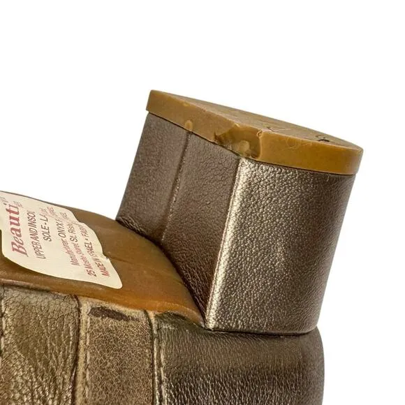 BeautiFeel Leather Metallic Striped Block Heel Sandals 7.5 Cushioned Classic