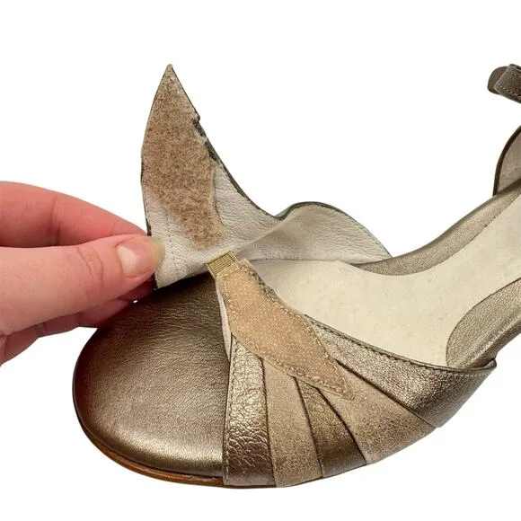 BeautiFeel Leather Metallic Striped Block Heel Sandals 7.5 Cushioned Classic