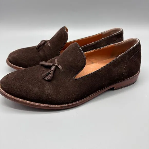 Beckett Simonon Tassel Loafers in Brown Suede Men's Size 8 Handmade MSRP $239