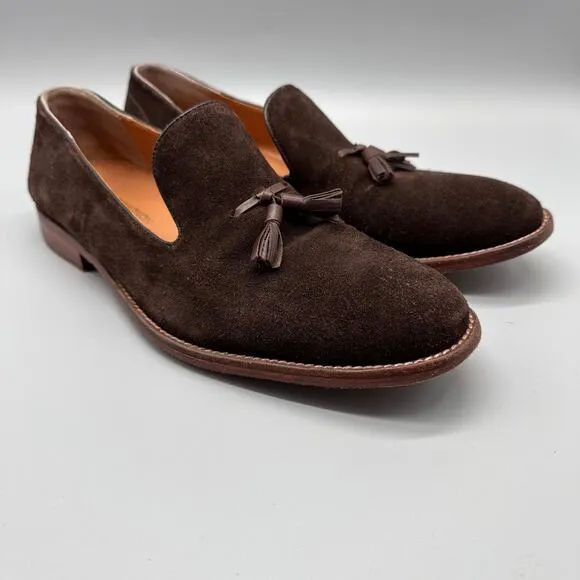 Beckett Simonon Tassel Loafers in Brown Suede Men's Size 8 Handmade MSRP $239