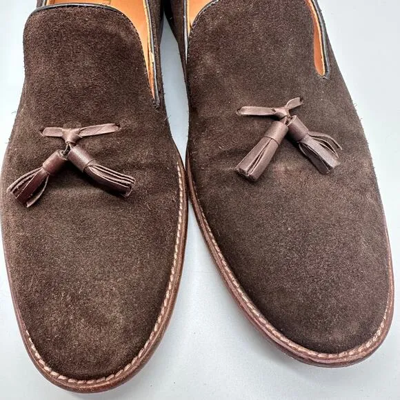 Beckett Simonon Tassel Loafers in Brown Suede Men's Size 8 Handmade MSRP $239