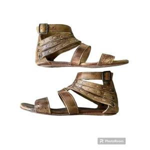 BED Stu Artemis Cognac Brown Leather Gladiator Flat Sandals Zip Size 9