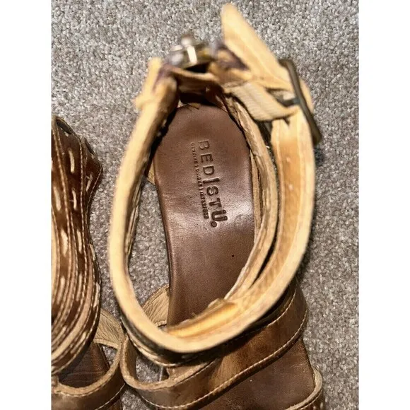 BED Stu Artemis Cognac Brown Leather Gladiator Flat Sandals Zip Size 9