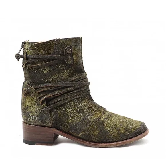 BED STU Boots EVERETT Haze Sailor Khaki Green Gold Suede Leather Back Zip Size 8