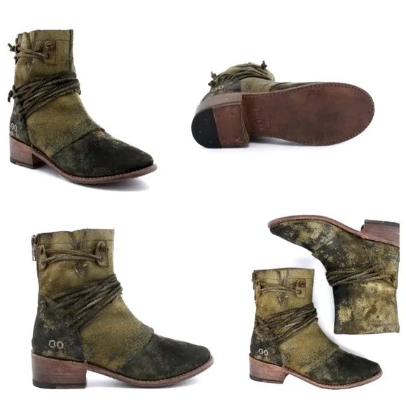 BED STU Boots EVERETT Haze Sailor Khaki Green Gold Suede Leather Back Zip Size 8