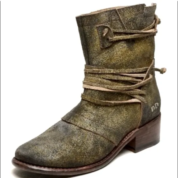 BED STU Boots EVERETT Haze Sailor Khaki Green Gold Suede Leather Back Zip Size 8