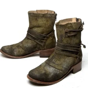 BED STU Boots EVERETT Haze Sailor Khaki Green Gold Suede Leather Back Zip Size 8