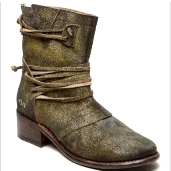 BED STU Boots EVERETT Haze Sailor Khaki Green Gold Suede Leather Back Zip Size 8