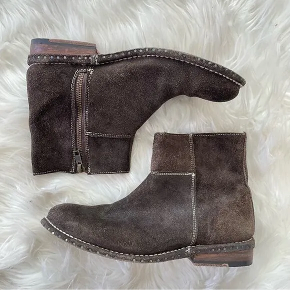 Bed Stu | Brown Suede Onyx Exposed Nails Pull-On Boots Booties Ankles 1631 6.5