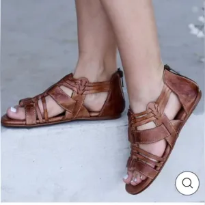 Bed Stu Cara Light Brown Leather Gladiator Strappy Open Toe Flat Sandals Size 9