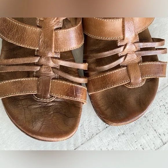 Bed Stu Cara Light Brown Leather Gladiator Strappy Open Toe Flat Sandals Size 9