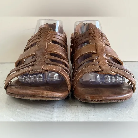 Bed Stu Cara Light Brown Leather Gladiator Strappy Open Toe Flat Sandals Size 9