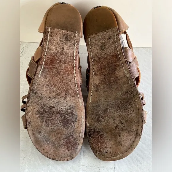 Bed Stu Cara Light Brown Leather Gladiator Strappy Open Toe Flat Sandals Size 9