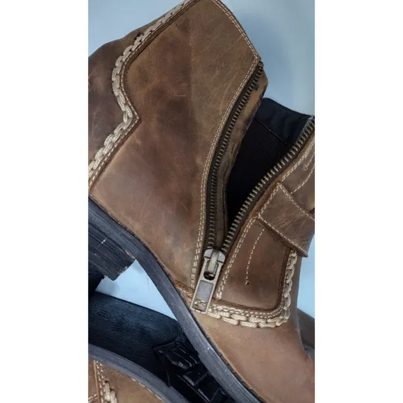 Bed Stu Chukka  Boots 11.5 Brown Oiled Distressed Vtg Leather Zip Dress Slip-on