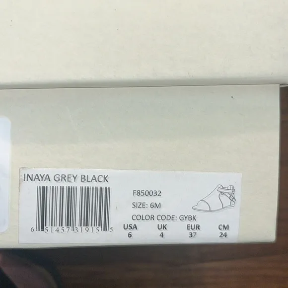 BED/STU BY Roan Leather Inaya Gray &amp; Black Flat Sandals Women’s Size 6