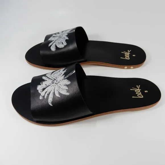 Beek Mockingbird Palm Flat Slide SANDALS Size 8 Black Leather NEW