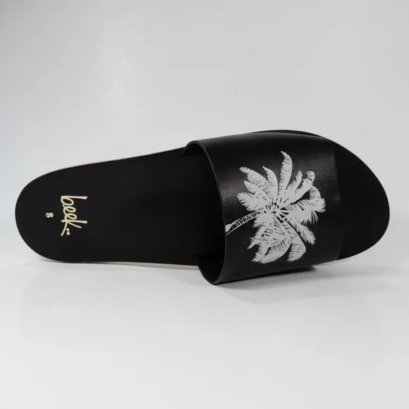 Beek Mockingbird Palm Flat Slide SANDALS Size 8 Black Leather NEW