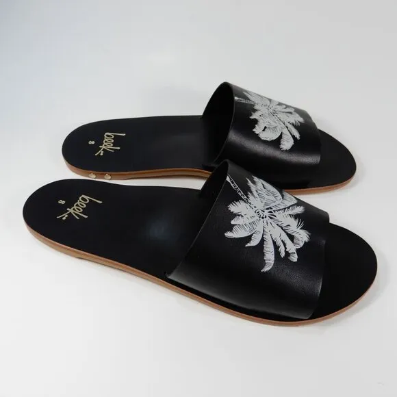 Beek Mockingbird Palm Flat Slide SANDALS Size 8 Black Leather NEW