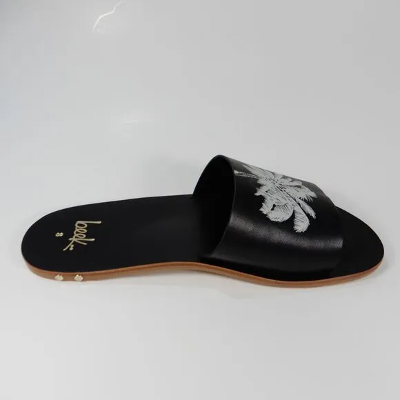 Beek Mockingbird Palm Flat Slide SANDALS Size 8 Black Leather NEW