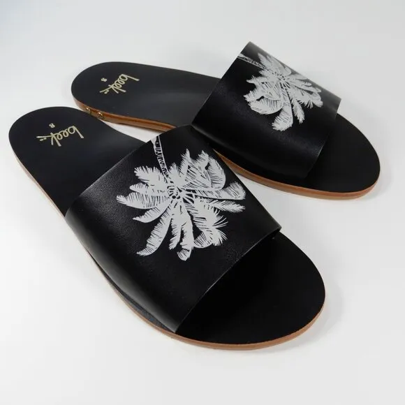 Beek Mockingbird Palm Flat Slide SANDALS Size 8 Black Leather NEW