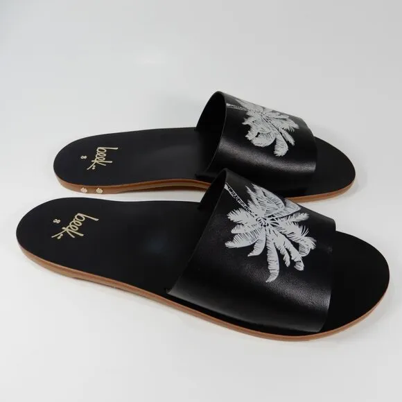 Beek Mockingbird Palm Flat Slide SANDALS Size 8 Black Leather NEW