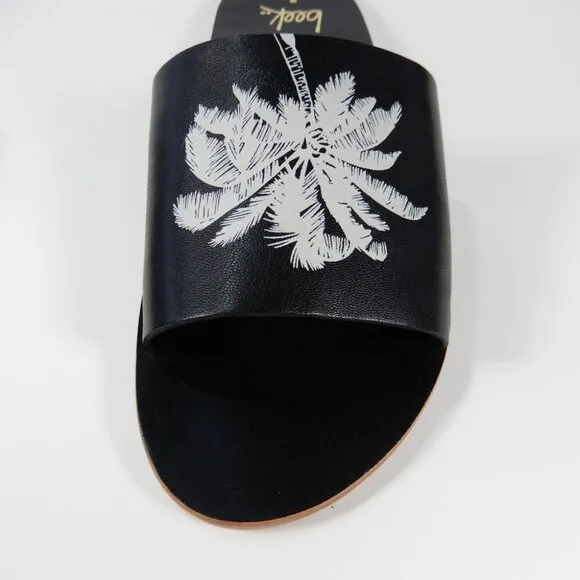 Beek Mockingbird Palm Flat Slide SANDALS Size 8 Black Leather NEW